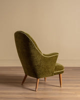 Scandinavian Lounge Chair in New Moss Chenille, 1950's - Lone Fox