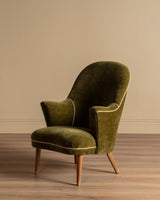 Scandinavian Lounge Chair in New Moss Chenille, 1950's - Lone Fox