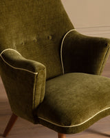 Scandinavian Lounge Chair in New Moss Chenille, 1950's - Lone Fox