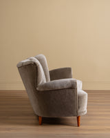 Scandinavian Sculpted Wingback Sofa in Otter Mohair, 1950s (2 available) - Lone Fox