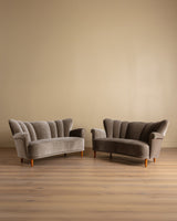 Scandinavian Sculpted Wingback Sofa in Otter Mohair, 1950s (2 available) - Lone Fox
