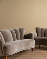 Scandinavian Sculpted Wingback Sofa in Otter Mohair, 1950s (2 available) - Lone Fox