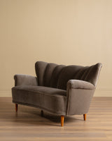 Scandinavian Sculpted Wingback Sofa in Otter Mohair, 1950s (2 available) - Lone Fox