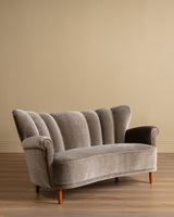 Scandinavian Sculpted Wingback Sofa in Otter Mohair, 1950s (2 available) - Lone Fox