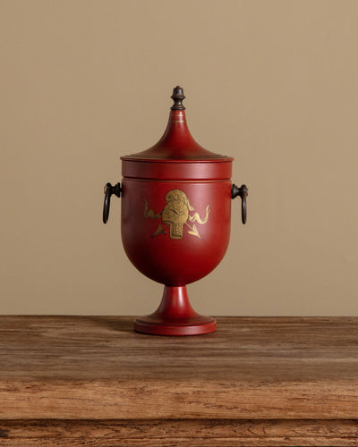 Scarlet & Gilt Tole Covered Urn Ice Bucket - Lone Fox