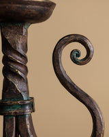 Scrolled Iron Table Lamp with Floral Pleated Shade, French, 1960s - Lone Fox