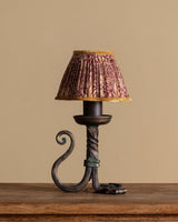 Scrolled Iron Table Lamp with Floral Pleated Shade, French, 1960s - Lone Fox