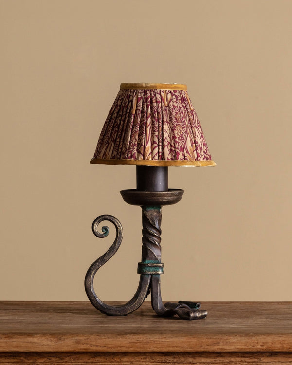 Scrolled Iron Table Lamp with Floral Pleated Shade, French, 1960s