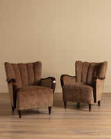 Sculptural Danish Fluted Lounge Chairs in Warm Dotted Chenille, 1950s (2 Available) - Lone Fox