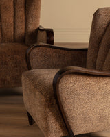 Sculptural Danish Fluted Lounge Chairs in Warm Dotted Chenille, 1950s (2 Available) - Lone Fox