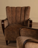 Sculptural Danish Fluted Lounge Chairs in Warm Dotted Chenille, 1950s (2 Available) - Lone Fox