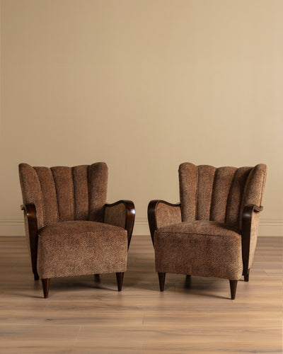 Sculptural Danish Fluted Lounge Chairs in Warm Dotted Chenille, 1950s (2 Available) - Lone Fox