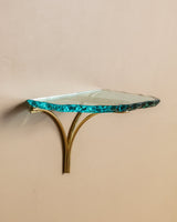 Sculptural Glass & Brass Wall Shelf #1 in the Manner of Fontana Arte, Italy - Lone Fox