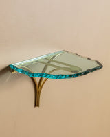 Sculptural Glass & Brass Wall Shelf #1 in the Manner of Fontana Arte, Italy - Lone Fox