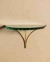 Sculptural Glass & Brass Wall Shelf #4 in the Manner of Fontana Arte, Italy - Lone Fox