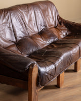 Sculptural Leather & Oak Sofa, France, 1950's - Lone Fox