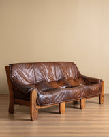Sculptural Leather & Oak Sofa, France, 1950's - Lone Fox