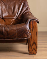 Sculptural Leather & Oak Sofa, France, 1950's - Lone Fox
