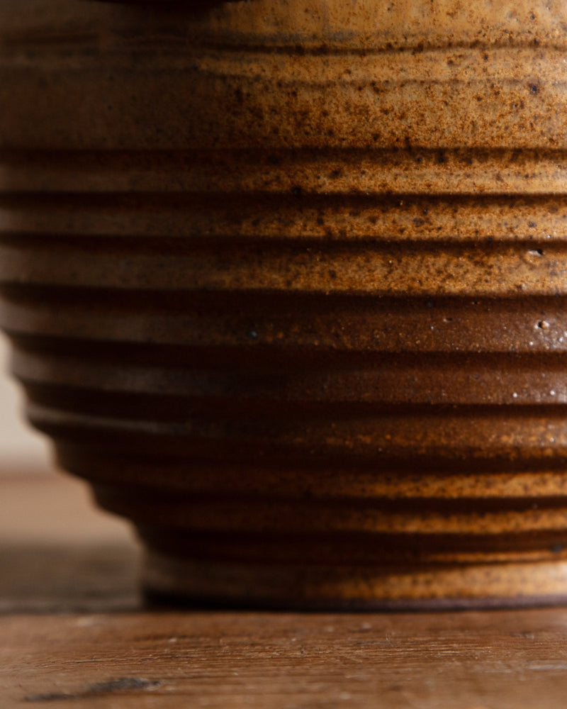 Sculptural Round Studio Pottery Vase in Honey / Amber - Lone Fox
