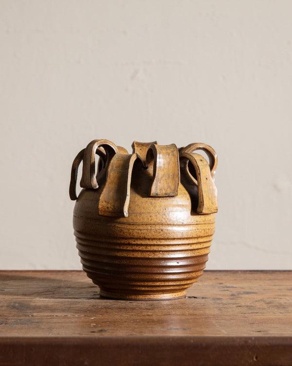 Sculptural Round Studio Pottery Vase in Honey / Amber - Lone Fox