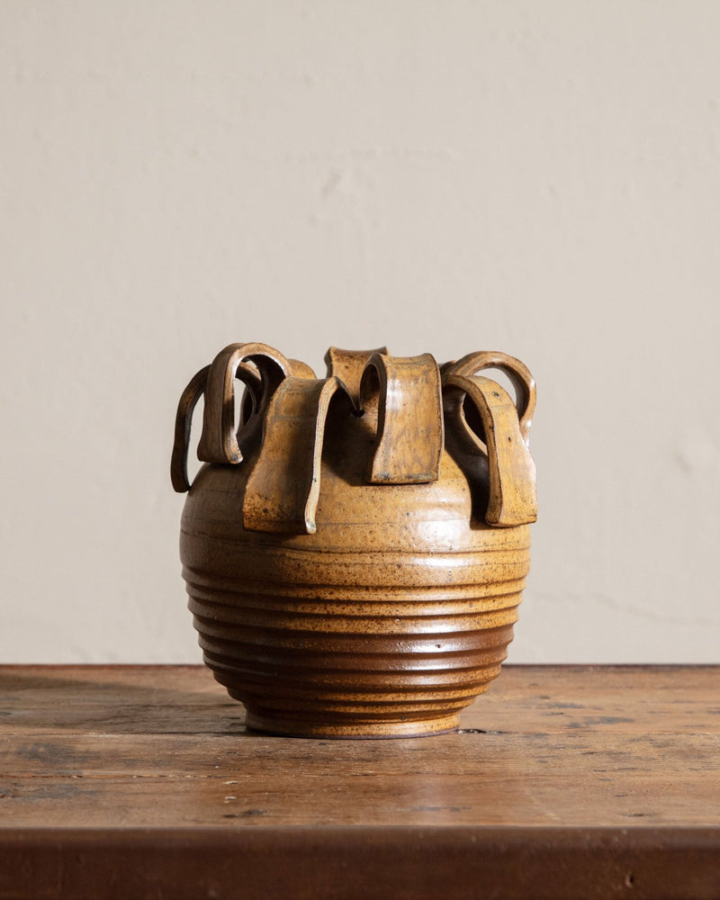 Sculptural Round Studio Pottery Vase in Honey / Amber - Lone Fox