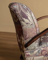 Sculptural Wood Arm Lounge Chair in Plantasia Cotton Linen, France, 1940s (2 available) - Lone Fox