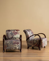Sculptural Wood Arm Lounge Chair in Plantasia Cotton Linen, France, 1940s (2 available) - Lone Fox