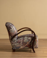 Sculptural Wood Arm Lounge Chair in Plantasia Cotton Linen, France, 1940s (2 available) - Lone Fox