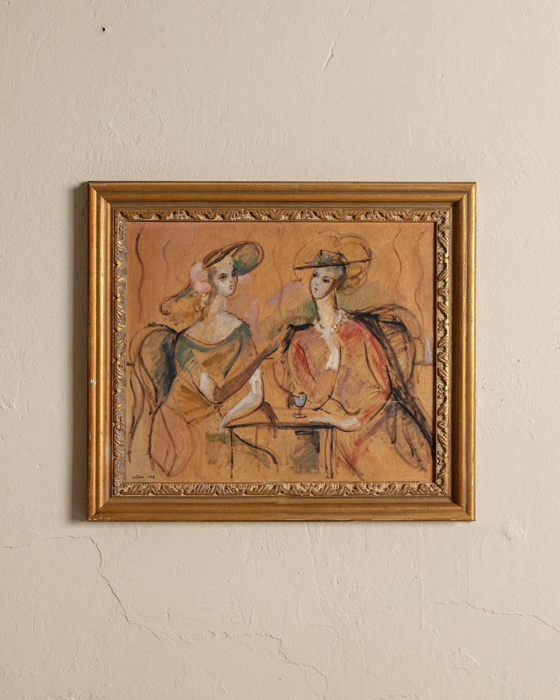 Seated Women Expressionist Oil Painting by Watson, France, 1945 - Lone Fox