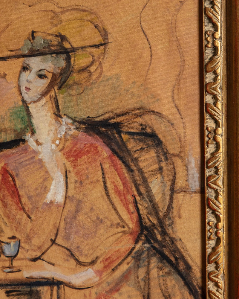 Seated Women Expressionist Oil Painting by Watson, France, 1945 - Lone Fox