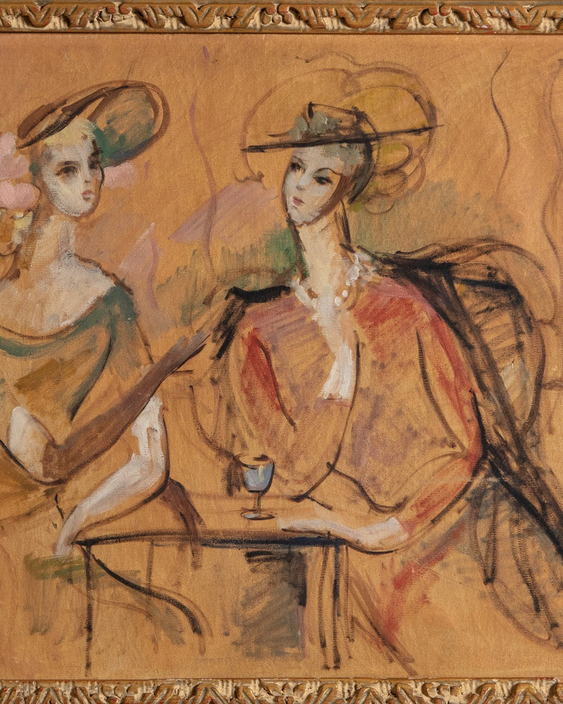 Seated Women Expressionist Oil Painting by Watson, France, 1945 - Lone Fox