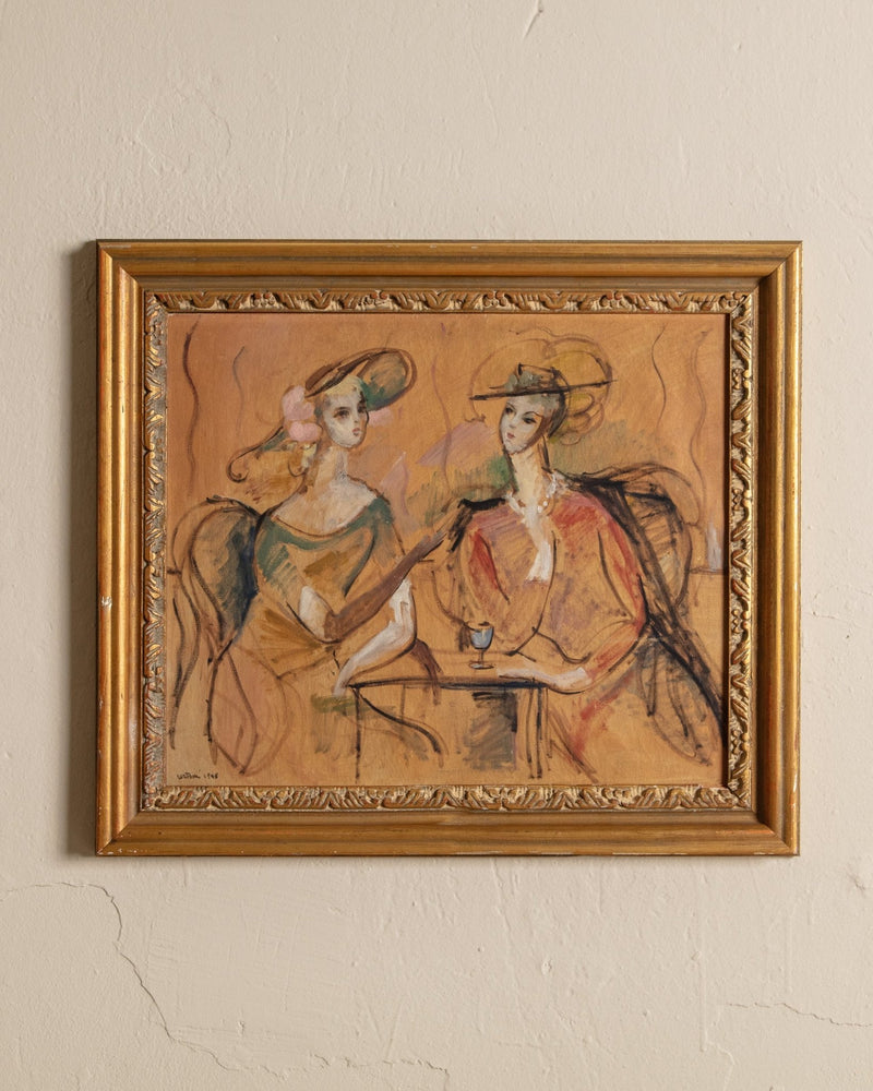 Seated Women Expressionist Oil Painting by Watson, France, 1945 - Lone Fox