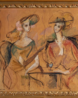 Seated Women Expressionist Oil Painting by Watson, France, 1945 - Lone Fox