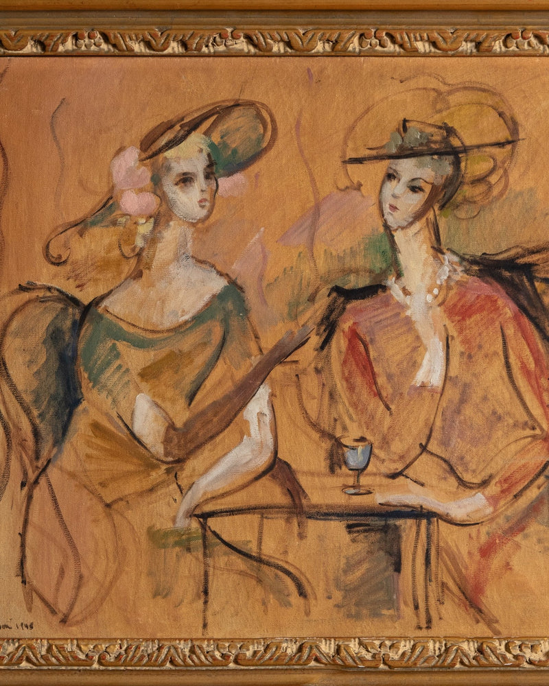 Seated Women Expressionist Oil Painting by Watson, France, 1945 - Lone Fox