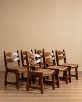 Set of 12 Brutalist Razor Blade Oak & Rush Dining Chairs, Belgium, 1960's - Lone Fox