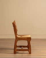 Set of 12 Brutalist Razor Blade Oak & Rush Dining Chairs, Belgium, 1960's - Lone Fox