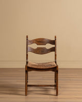 Set of 12 Brutalist Razor Blade Oak & Rush Dining Chairs, Belgium, 1960's - Lone Fox