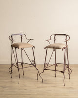 Set of 2 Hand Forged Spanish Twisted Iron Barstools, 1950's - Lone Fox