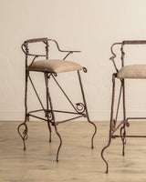Set of 2 Hand Forged Spanish Twisted Iron Barstools, 1950's - Lone Fox