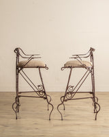 Set of 2 Hand Forged Spanish Twisted Iron Barstools, 1950's - Lone Fox