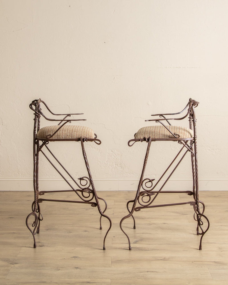 Set of 2 Hand Forged Spanish Twisted Iron Barstools, 1950's - Lone Fox
