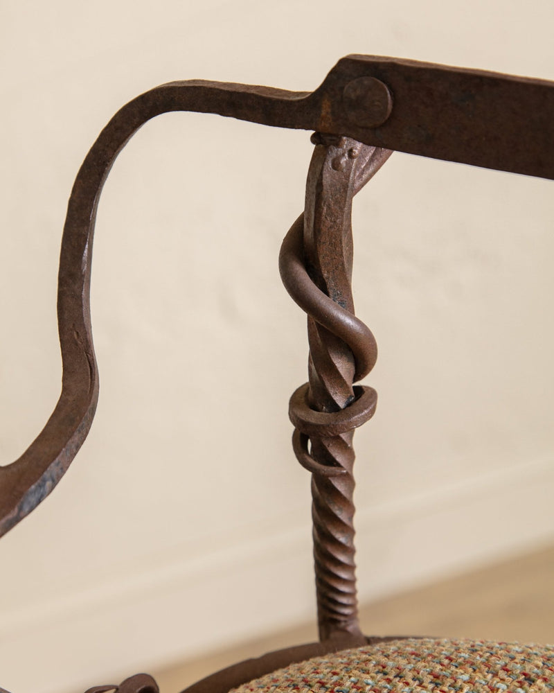 Set of 2 Hand Forged Spanish Twisted Iron Barstools, 1950's - Lone Fox