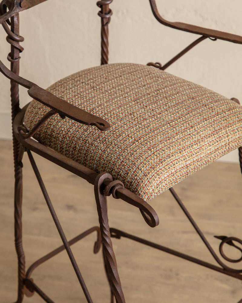 Set of 2 Hand Forged Spanish Twisted Iron Barstools, 1950's - Lone Fox