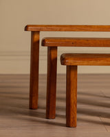 Set of 3 Brutalist Dutch Oak Nesting Tables, 1960's - Lone Fox