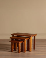 Set of 3 Brutalist Dutch Oak Nesting Tables, 1960's - Lone Fox