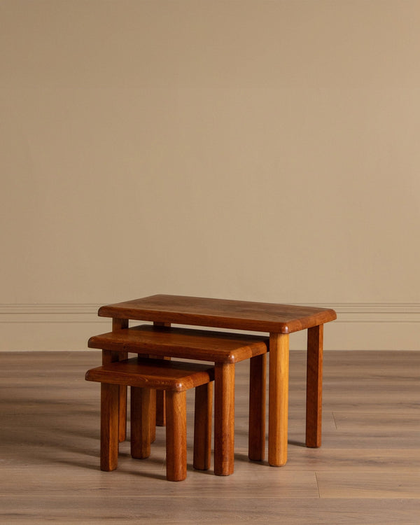 Set of 3 Brutalist Dutch Oak Nesting Tables, 1960's - Lone Fox