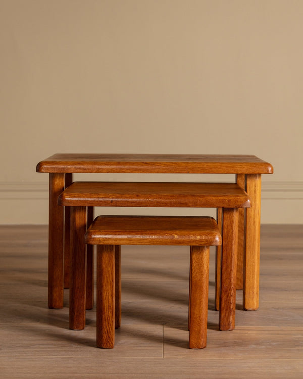 Set of 3 Brutalist Dutch Oak Nesting Tables, 1960's - Lone Fox