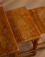 Set of 3 Wavy Edge Danish Oak Nesting Tables, 1970's - Lone Fox