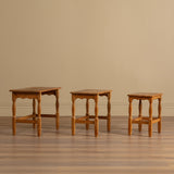 Set of 3 Wavy Edge Danish Oak Nesting Tables, 1970's - Lone Fox