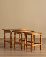 Set of 3 Wavy Edge Danish Oak Nesting Tables, 1970's - Lone Fox